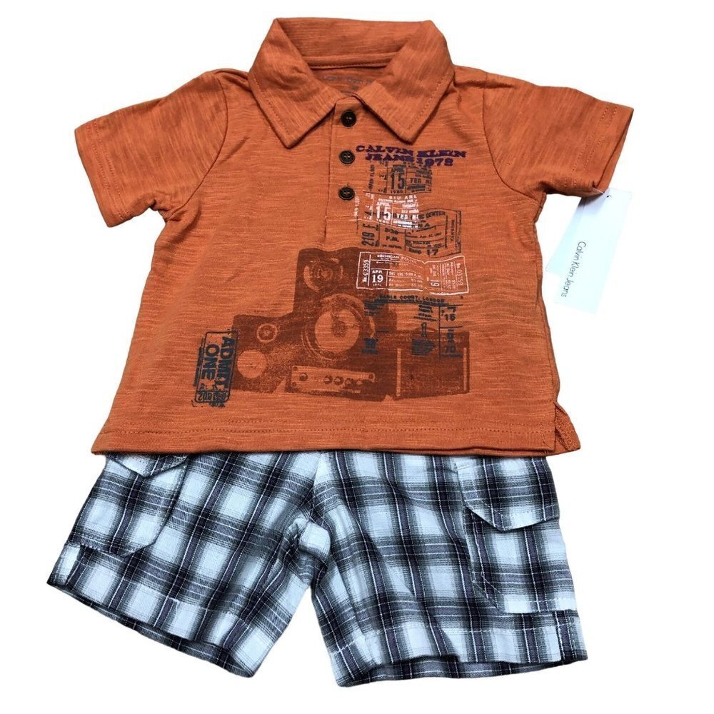 CALVIN KLEIN JEANS 2-Pc. Polo & Striped Cargo Shorts Set, Baby Boys 24 MOS NWT